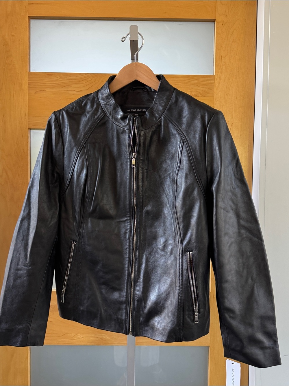 Wilsons Leather Black Leather Jacket with Front Zipper